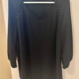 Sejour Black Blouse with Three Quarter Length Sleeve and Button Detail